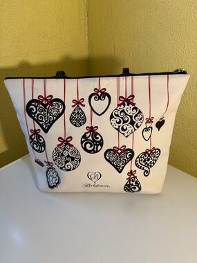 Brighton Canvas Heart Print Tote Bag in White and Black